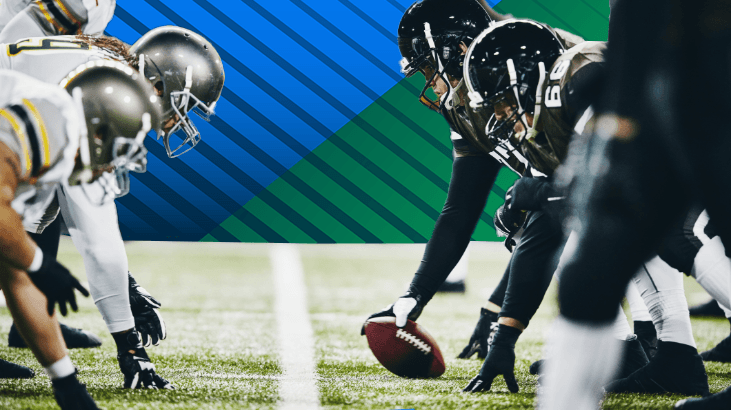 football teams lining up on the line of scrimmage