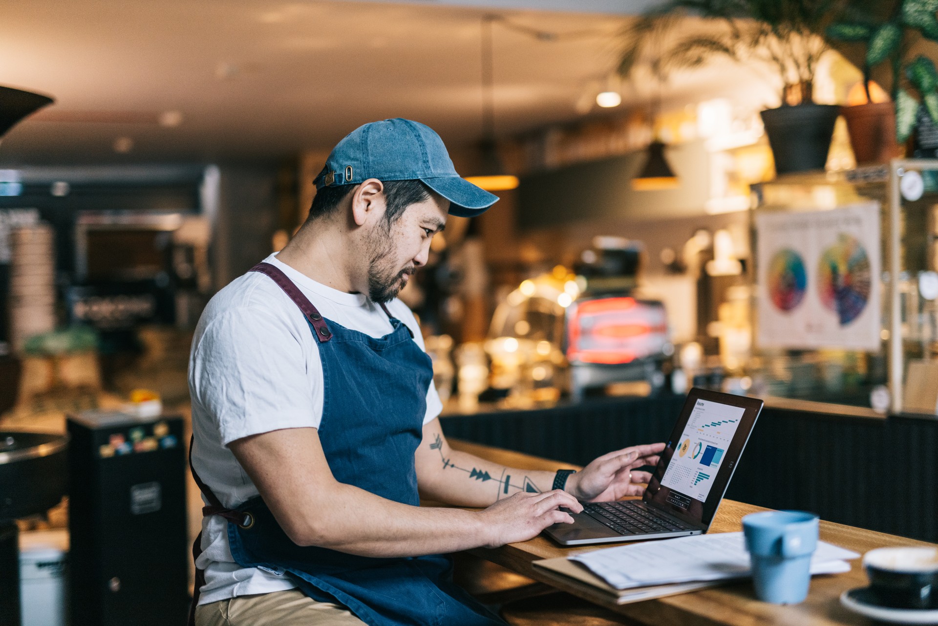 business owner working on laptop