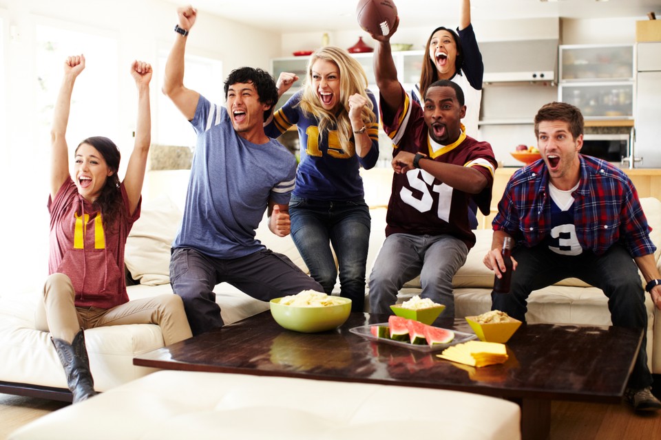 college football fans watch party at home