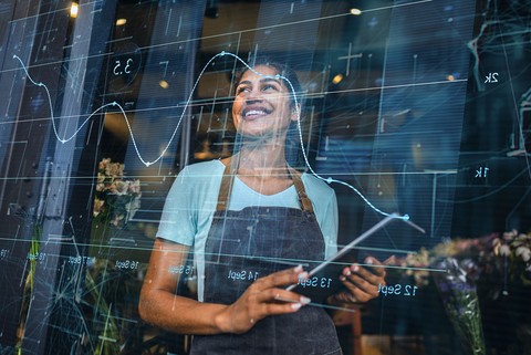 business owner looking at data