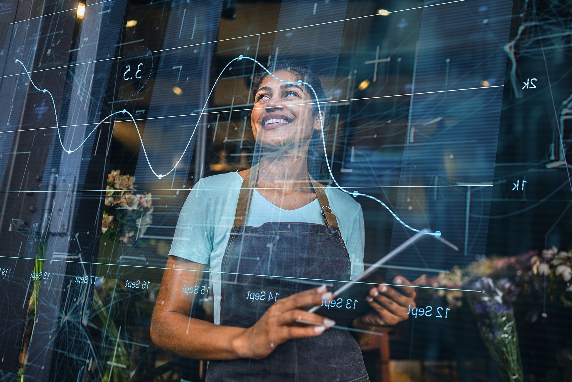 business owner looking at data