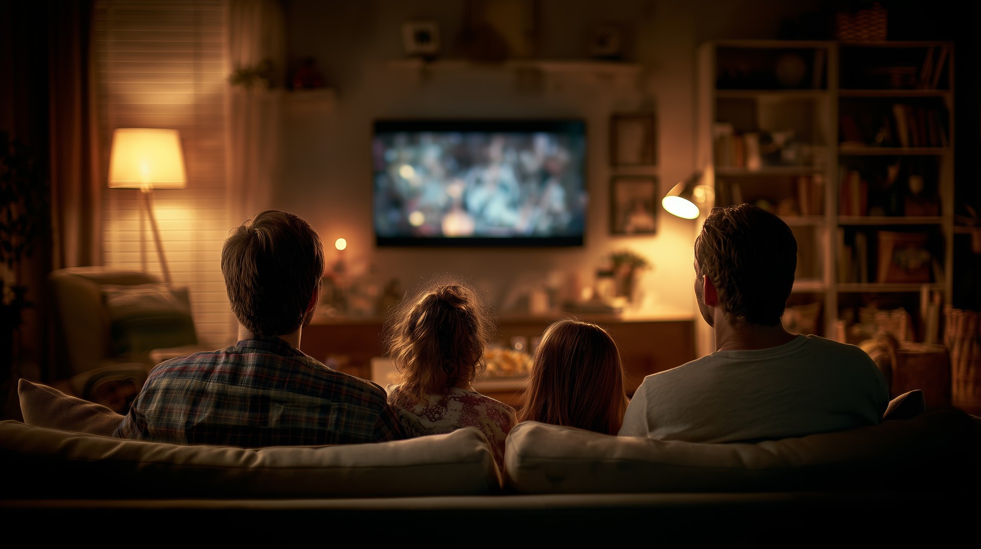 family watching a movie together