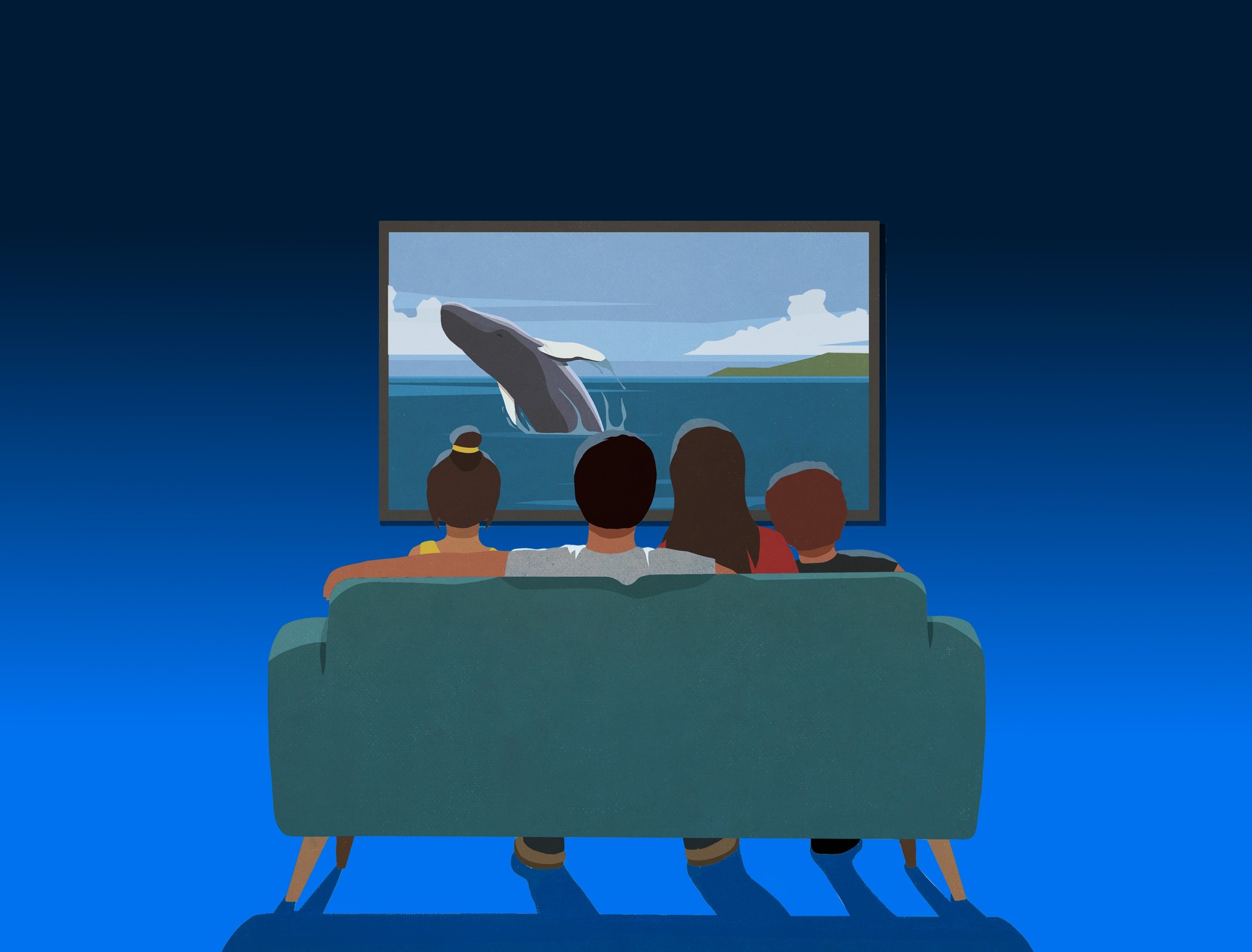 illustration of family watching tv